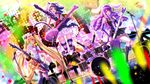  :d animal_ears arm_up bass_guitar black_hair blazer blonde_hair blurry breasts bunny_ears buttons cat_ears cat_tail chuchu_(show_by_rock!!) confetti cyan_(show_by_rock!!) depth_of_field detached_sleeves drill_hair drum drum_set drumsticks dutch_angle electric_guitar glasses glowstick guitar highres instrument jacket jumping lavender_hair lolita_fashion long_sleeves looking_at_viewer medium_breasts microphone moa_(show_by_rock!!) multiple_girls open_mouth purple_hair retoree show_by_rock!! silhouette smile stage striped striped_legwear swordsouls tail thighhighs zettai_ryouiki 
