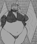 anthro armwear avian beak big_breasts bird bra breasts clothed clothing collar combover corvid corvus_(genus) crow elbow_gloves eyewear female glasses gloves hair handwear hi_res navel oscine overweight overweight_female panties passerine raunchycrow solo thick_thighs underwear