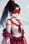  1girl ai-generated black_hair blindfold chen_pringles highres ning_hongye_(yong_jie_wujian) non-web_source ponytail red_blindfold solo yong_jie_wujian 