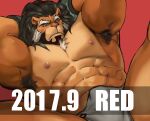  1boy alternate_body_hair animal_ears armpit_hair armpits arms_behind_head arsalan_(housamo) bara beard briefs bulge chest_tuft covered_penis dated dopey_(dopq) facial_hair full_beard furry furry_male large_pectorals lion_ears lying male_focus male_underwear mature_male muscular muscular_male nipples on_back paid_reward_available pectorals short_hair solo spread_legs thick_beard thick_eyebrows tokyo_afterschool_summoners topless_male underwear watermark 