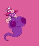 2018 5_fingers areola big_areola big_breasts blush breast_expansion breasts clothing digital_media_(artwork) elfdrago expansion female fingers ghost ghost_tail gloves hair handwear hat headgear headwear hi_res huge_areola huge_breasts humanoid legless mario_bros nintendo nipples obscured_eyes open_mouth open_smile paper_mario pink_background pink_hair purple_areola purple_body purple_nipples shadow_siren simple_background smile solo spirit vivian_(mario) white_clothing white_gloves white_handwear witch_hat
