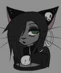 anthro bell bell_collar collar cumcadaver domestic_cat ear_piercing ear_ring ear_stud eyeshadow fangs felid feline felis female goth lips lipstick makeup mammal neve_lunn nonbinary_(lore) piercing ring_piercing skull_accessory snaggle_tooth solo teeth thick_bottom_lip thick_lips