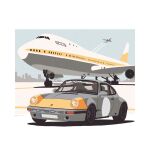  aircraft airplane car flying highres motor_vehicle no_humans original porsche_911 porsche_930 shadow sky skyline sports_car vehicle_focus wang-tang_(_lose_control) 