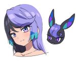  1girl bare_shoulders black_hair blue_hair carron_(waccha_primagi!) carron_(waccha_primagi!)_(rabbit) closed_mouth commentary_request dolldolldd dual_persona long_hair looking_at_viewer multicolored_hair pretty_series purple_eyes purple_hair rabbit simple_background smile upper_body waccha_primagi! white_background 