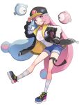  1girl absurdres blue_hair character_hair_ornament gonzarez hair_ornament highres iono_(pokemon) jacket long_hair looking_at_viewer multicolored_hair pink_hair pokemon pokemon_sv sharp_teeth smile solo teeth two-tone_hair 