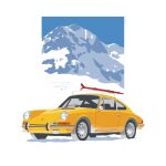  border car highres motor_vehicle mountain no_humans original outside_border porsche porsche_912 shadow skiing skis snow sports_car vehicle_focus wang-tang_(_lose_control) white_border 