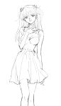  1girl absurdres choker dress greyscale highres lineart long_hair looking_at_viewer matsuko_(mrimri3) monochrome neon_genesis_evangelion parted_lips simple_background sketch solo souryuu_asuka_langley 