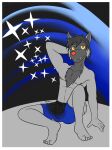 2018 abstract_background anthro anthrofied boxer_briefs boxer_briefs_only bulge clothed clothing fuze generation_3_pokemon hand_behind_head hi_res lidded_eyes male navel nintendo nipples pawl_(fuze) pokemon pokemon_(species) pokemorph poochyena sitting sitting_on_ground solo topless underwear underwear_only