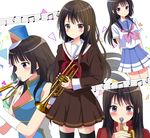  band_uniform black_hair elbow_gloves gloves hibike!_euphonium highres instrument kousaka_reina long_hair neckerchief purple_eyes red_neckwear ryoutan school_uniform serafuku thighhighs trumpet 