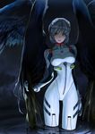  angel_wings ayanami_rei bad_id bad_pixiv_id bangs black_wings bodysuit bracer breasts cowboy_shot etama_quomo fallen_angel gloves grey_hair hair_ornament headgear highres hips lips looking_to_the_side medium_breasts multiple_wings neon_genesis_evangelion number parted_lips pilot_suit plugsuit red_eyes reflection shade short_hair slender_waist solo standing turtleneck wading water white_bodysuit wing_hold wings 