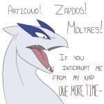 1:1 2020 angry blue_body dialogue digital_drawing_(artwork) digital_media_(artwork) english_text generation_2_pokemon humor kojinshi legendary_pokemon lugia multicolored_body nintendo open_mouth pokemon pokemon_(species) sharp_teeth simple_background solo teeth text two_tone_body white_background yelling