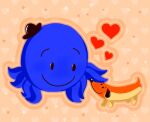 blue_body blue_skin brookiebearieee canid canine canis cephalopod clothing coleoid dachshund domestic_dog female food hat headgear headwear heart_symbol hot_dog hunting_dog male mammal marine mollusk octopodiform octopus oswald_(series) oswald_the_octopus petting smile top_hat weenie_(oswald)