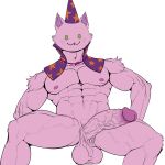absurd_res anthro balls big_penis clothing domestic_cat epic_games erection felid feline felis fortnite genitals glans green_eyes hat headgear headwear hi_res humanoid_genitalia humanoid_penis male mammal meowscles muscular nipples okkanaitonchiki party_hat penis presenting saggy_balls simple_background solo spread_legs spreading vein veiny_penis white_background