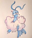 altaria ambiguous_gender anykoe cute_eyes feral floating_hearts generation_3_pokemon nintendo photo pokemon pokemon_(species) simple_background simple_coloring solo traditional_media_(artwork) white_background