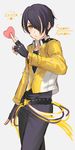  :o black_gloves ensemble_stars! fingerless_gloves gloves hair_over_one_eye heart kippu male_focus sengoku_shinobu simple_background solo yellow_eyes 