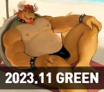  1boy armpit_hair armpit_hair_peek bara beard belly bowser briefs bulge come_hither dopey_(dopq) facial_hair feet_out_of_frame full_beard furry furry_male highres horns knee_up large_pectorals male_focus male_underwear mario_(series) mature_male muscular muscular_male navel nipples original paid_reward_available pectorals plump seductive_smile shell short_hair sitting smile solo stomach thick_beard thick_eyebrows thick_thighs thighs topless_male underwear 