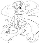 anthro apple_in_mouth bow_(weapon) canid canine chaokocartoons cloak clothed clothing dungeons_of_aether female female_focus fleet_(dungeons_of_aether) fox hi_res line_art looking_back mammal paws ranged_weapon rivals_of_aether tail weapon