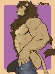 2023 abs amber_eyes anthro arm_tuft beard biceps body_hair bottomwear bottomwear_down brown_body brown_fur brown_hair bulge butt chest_tuft claws clothed clothing deltoids elbow_tuft erection facial_hair felid finger_claws freyadraws fur hair happy_trail hi_res holding_bottomwear holding_clothing holding_object holding_pants jockstrap lion male mammal mane mane_hair muscular muscular_anthro muscular_male nipple_piercing nipples open_bottomwear open_clothing open_pants pantherine pants pants_down partially_clothed pecs piercing pinup portrait pose side_view signature simple_background solo standing tail tail_tuft tan_body tan_fur three-quarter_portrait topless triceps tuft underwear undressing vein veiny_muscles