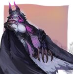  absurd_res anthro big_breasts black_body black_scales breasts capcom claws dragon eyes_closed fingers gore_magala hair hi_res horn membrane_(anatomy) membranous_wings miao_jiangyou monster_hunter mythological_creature mythological_scalie mythology scales scalie simple_background tail winged_arms wings 