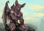 anthro bat dagantfus_(artist) food fruit male mammal megabat muscular muscular_anthro muscular_male plant sharp_teeth solo teeth wings