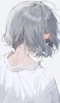  1boy androgynous dungeon_meshi elf from_behind highres mara_universe mithrun pointy_ears shirt short_hair simple_background white_background white_hair white_shirt 
