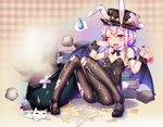  animal_ears bare_shoulders bat_wings black_legwear blush bow bowtie breasts bunny_ears bunny_girl bunny_tail bunnysuit cat demon_wings detached_collar flask full_body hat highres long_hair low_twintails messy open_mouth pantyhose pio_(potion_maker) pointy_ears pot potion_maker purple_eyes purple_hair sexually_suggestive shennai_misha small_breasts solo spoken_sweatdrop sweatdrop tail torn_clothes torn_legwear twintails wince wings wrist_cuffs 