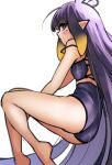  1girl absurdres ahoge ass barefoot breasts drawfag from_side hair_behind_ear high-waist_shorts highres hololive hololive_english long_hair looking_at_viewer ninomae_ina&#039;nis pointy_ears purple_hair shorts simple_background sketch small_breasts solo tentacle_hair very_long_hair virtual_youtuber white_background 