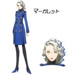  hairband high_heels lipstick looking_at_viewer makeup margaret official_art persona persona_4 simple_background solo white_hair yellow_eyes 