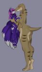  absurd_res canid canine carrying_another carrying_partner duo eupelycosaur fangs female fox fur gorgonopsid hi_res male male/female mammal poojawa purple_body purple_fur sabertooth_(anatomy) siripim111 size_difference synapsid teeth therapsid 