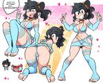  1girl absurdres ass black_eyes black_hair black_nails breasts cameltoe cleavage crab double_v highres large_breasts lucia_(scott_malin) original revealing_clothes scott_malin short_hair short_ponytail solo stirrup_legwear toeless_legwear v 