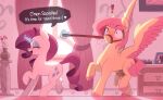 2024 absurd_res animal_genitalia animal_penis crossgender cutie_mark dialogue digital_media_(artwork) duo english_text equid equine equine_genitalia equine_penis exclamation_point eyebrows eyelashes eyes_closed female femboy feral fluttershy_(mlp) friendship_is_magic ftm_crossgender genitals hasbro heart_symbol hi_res hooves horn inside male mammal medial_ring my_little_pony mythological_creature mythological_equine mythology nookprint pegasus penis pink_theme plant plant_pot potted_plant rarity_(mlp) side_view text unicorn wings
