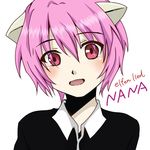  1girl artist_request character_name copyright_name elfen_lied nana_(elfen_lied) open_mouth pink_hair red_eyes short_hair simple_background smile solo 