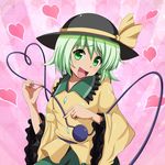  aki_sakura_(ikokoro) bow fang green_eyes green_hair hat hat_bow heart heart_of_string komeiji_koishi sash solo third_eye touhou wide_sleeves 