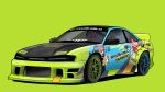  car commission green_background highres manziqr motor_vehicle nissan nissan_s14_silvia nissan_silvia no_humans original shadow simple_background sports_car vehicle_focus 