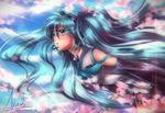  alexandra_mae bad_id bad_pixiv_id banned_artist blue_eyes blue_hair blurry detached_sleeves hatsune_miku headset lens_flare long_hair necktie petals signature solo twintails vocaloid watermark web_address 