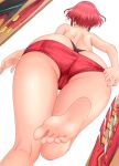  1girl absurdres aegis_sword_(xenoblade) ass ass_focus backboob barefoot breasts dangle_earrings drop_earrings earrings feet feichu_keju foot_focus foreshortening from_below highres huge_ass jewelry no_shoes pyra_(xenoblade) red_hair red_shorts short_hair short_shorts shorts soles solo toes topless undressing xenoblade_chronicles_(series) xenoblade_chronicles_2 