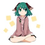  ameyu_(rapon) animal_ears bad_id bad_twitter_id dog_ears dress_shirt green_eyes green_hair kasodani_kyouko lotus_position shirt short_hair sitting skirt touhou 