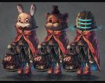  birdcage bow bunny_head cage cape dead_space disembodied_head five_nights_at_freddy's freddy_fazbear glowing glowing_eyes hair_bow helmet isaac_clarke koto_inari multiple_girls red_eyes red_hair robbie robbie_the_rabbit sekibanki shirt short_hair silent_hill silent_hill_3 skirt smile touhou 