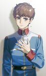  1boy amuro_ray belt blue_eyes brown_hair earth_federation earth_federation_space_forces gundam looking_at_viewer male_focus military mobile_suit_gundam uniform ususio_11 