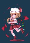  1girl ascot blonde_hair crystal_wings dress flandre_scarlet full_body hat mary_janes miuu_000 mob_cap pixel_art red_dress red_eyes red_ribbon ribbon shoes side_ponytail simple_background smile solo touhou yellow_ascot 