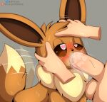 absurd_res ambiguous_gender ambiguous_penetrated balls bestiality blush bodily_fluids brown_body brown_fur cloudeon disembodied_hand duo eevee fellatio feral feral_penetrated fur generation_1_pokemon genitals grey_background heart_eyes heart_symbol hi_res human human_on_feral human_penetrating human_penetrating_feral humanoid_genitalia humanoid_penis interspecies male male/ambiguous male_penetrating male_penetrating_ambiguous mammal nintendo oral patreon patreon_logo patreon_username penetration penile penis pokemon pokemon_(species) pokephilia saliva saliva_on_penis sex simple_background sweat tail tail_motion tailwag tears text tongue tongue_out twitter twitter_handle twitter_logo url