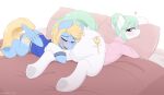 2024 bed big_butt blonde_hair blue_body blue_eyes blue_skies_(abluepegasus) blush bottomless butt butt_hug butt_worship closed_smile clothed clothing cutie_mark digital_media_(artwork) duo earth_pony equid equine eyelashes eyes_closed fan_character female feral furniture green_hair green_tail hair hasbro hearts_around_head hi_res higglytownhero hooves horse jacket largesse_(abluepegasus) letterman_jacket looking_back lying male male/female mammal mouth_closed my_little_pony mythological_creature mythological_equine mythology on_bed on_front open_mouth open_smile pegasus pillow pillow_hug pony quadruped smile tail topwear topwear_only underhoof white_body wings yellow_tail