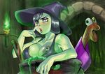  banjo-kazooie big_breasts black_hair bored breasts green_skin gruntilda gruntilda_winkybunion highres large_breasts nipples nude red_eyes witch witch_hat 