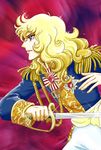  androgynous blonde_hair epaulettes from_side long_hair norako official_style oscar_francois_de_jarjayes profile rapier reverse_trap serious solo sparkle sword uniform versailles_no_bara weapon 