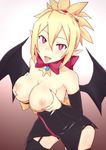  :p armpits bangs bare_shoulders black_dress black_legwear black_wings blonde_hair blush bow breast_squeeze breasts breasts_outside brooch cowboy_shot demon_girl demon_wings detached_sleeves disgaea dress dress_pull earrings fingernails from_side garter_straps gradient gradient_background grey_panties hair_between_eyes hair_ornament high_ponytail jewelry lace lace-trimmed_panties lactation large_breasts leaning_forward legs_apart long_fingernails looking_at_viewer makai_senki_disgaea makai_senki_disgaea_2 mingaru nipples no_bra panties pink_bow pink_eyes pointy_ears ponytail puffy_nipples rozalin saliva shiny shiny_skin short_hair short_ponytail slit_pupils solo spiked_hair standing strapless strapless_dress sweat thighhighs tongue tongue_out underwear wings yellow_bow 