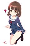  ? bangs brown_hair commentary_request full_body katou_megumi long_sleeves navy_blue_legwear saenai_heroine_no_sodatekata school_uniform shoes short_hair skirt socks solo takasaki_yuuki white_background yellow_eyes 