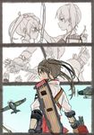  aircraft airplane arrow bad_id bad_twitter_id bow_(weapon) comic fairy_(kantai_collection) flight_deck hand_on_another's_head japanese_clothes kaga_(kantai_collection) kantai_collection long_hair multiple_girls muneate quiver ree_(re-19) side_ponytail weapon younger zuikaku_(kantai_collection) 