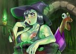  banjo-kazooie big_breasts black_hair bored breasts green_skin gruntilda gruntilda_winkybunion highres large_breasts nipples nude red_eyes witch witch_hat 