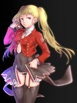  asmodeus black_legwear blonde_hair garter_straps leotard misumi_kouji nail_polish necktie red_eyes stakes_of_purgatory thighhighs twintails umineko_no_naku_koro_ni 