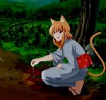  asobi_ni_iku_yo! cat_ears cat_tail eris_(asobi_ni_iku_yo!) fireworks japanese_clothes kimono long_hair orange_hair solo sparkler tail 